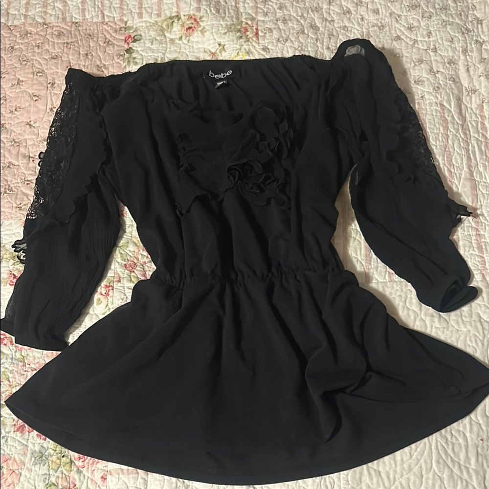 Black Bebe 3/4 sleeve baby doll top, with beautiful design